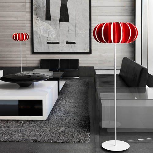 lampara de pie de diseño roja, blanca y negra