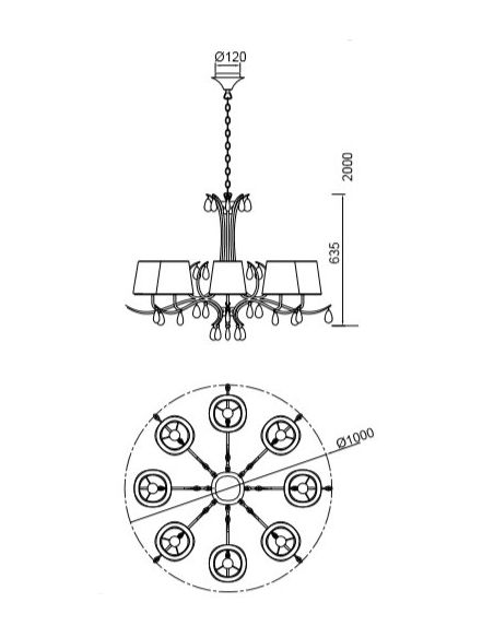 Lámpara 5 luces ANDREA oro tulipa nácar