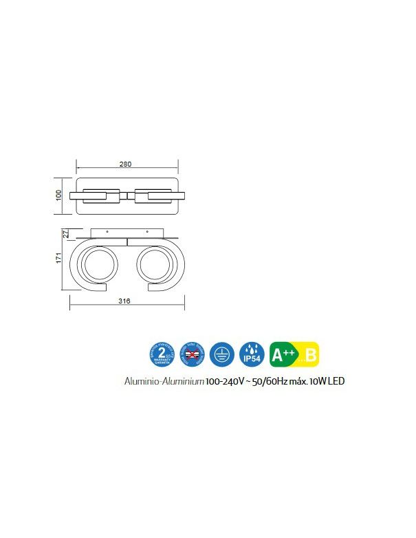 Aplique Iguazú 2 Luces Gris