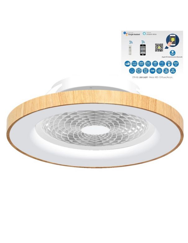 Ventilador Tibet Madera con Mando y compatible con Google y Alexa