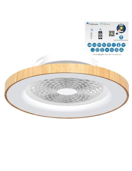 Ventilador Tibet Madera con Mando y compatible con Google y Alexa