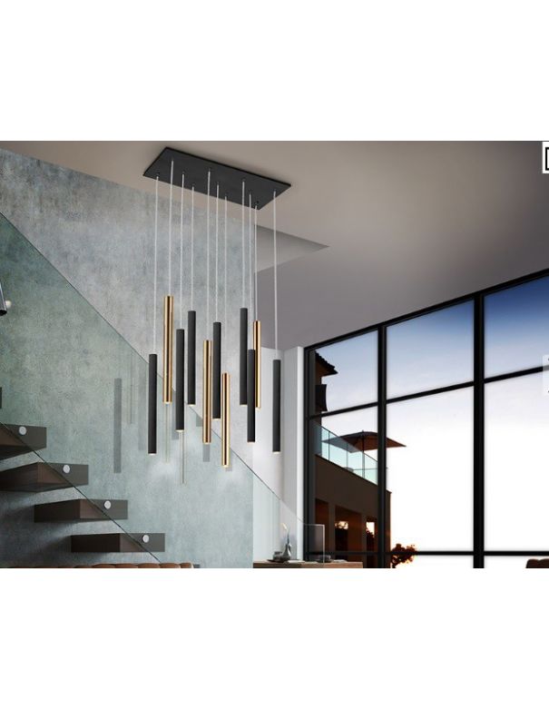 Lámpara Varas Dimable 11 luces negro oro con Mando Schuller