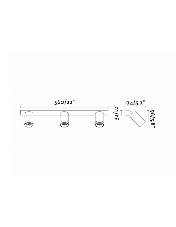 Regleta de 3 Luces de Aluminio Negro