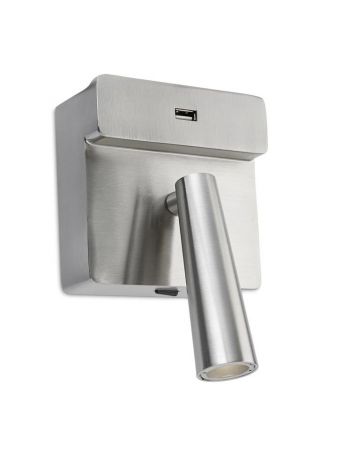 Aplique LED Cuadrado con USB Níquel Satinado