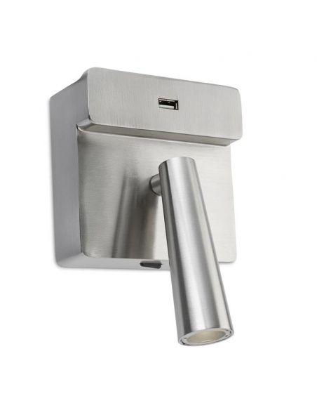 Aplique LED Cuadrado con USB Níquel Satinado