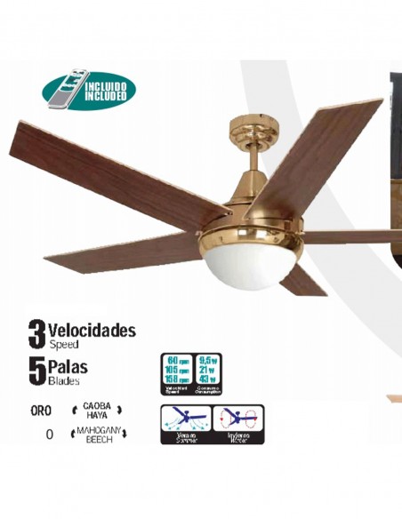 ventilador de techo dorado