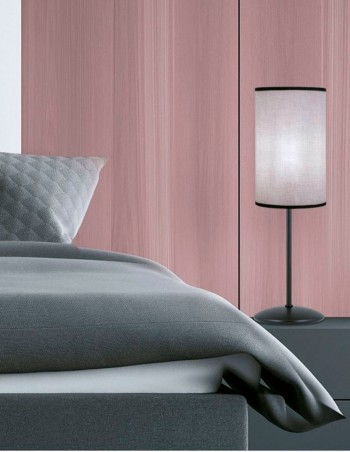 Mesita de noche de metal negro con pantalla beig