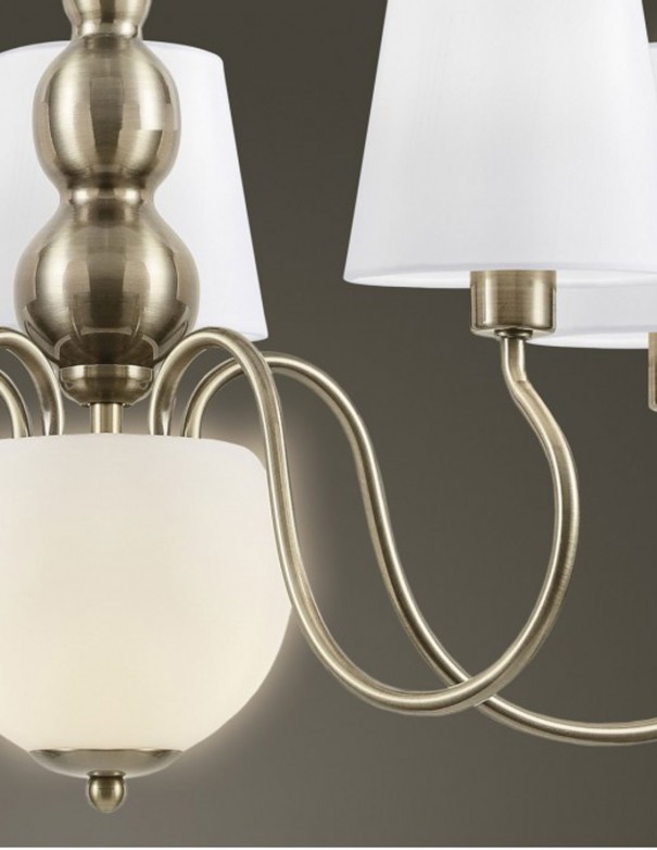 Lámpara color cuero de 5 luces con encendido en bola central