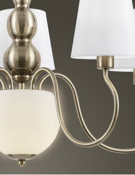 Lámpara color cuero de 5 luces con encendido en bola central