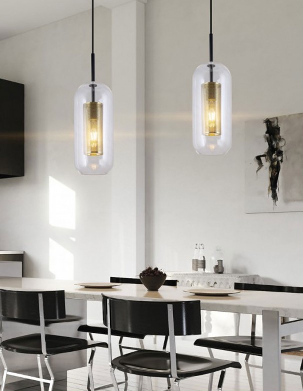 Lámpara Elmo con cilindro interior dorado