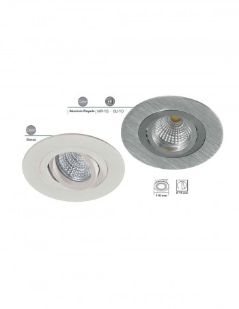 Foco redondo terminado en aluminio cepillado.