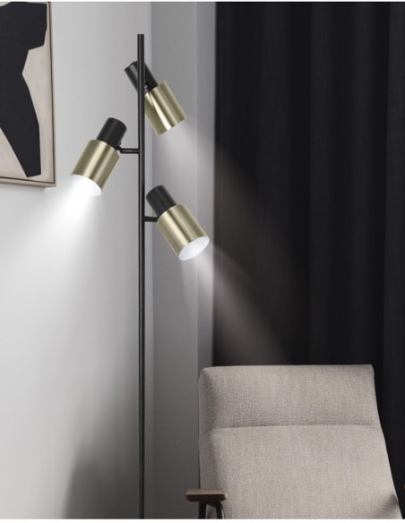 Pie de salón negro/dorado con triple interruptor