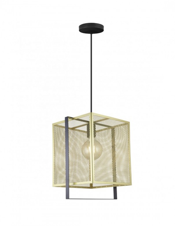 Lámpara farol con doble cuadro combinado negro/oro