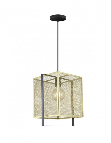 Lámpara farol con doble cuadro combinado negro/oro