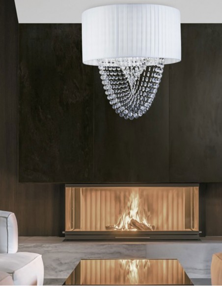 Lámpara plafón de tela con cristal acrílico.