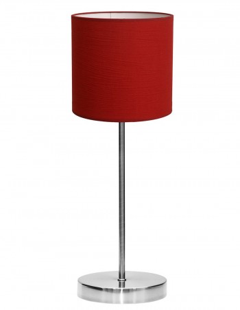 Sobremesa cromo brillo con pantalla de tela roja.