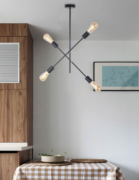 Lámpara negra bombilla vista 4 luces