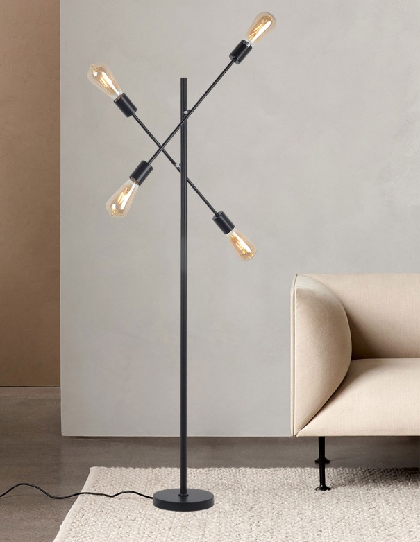 Pie de salón de 4 luces con bombilla vista