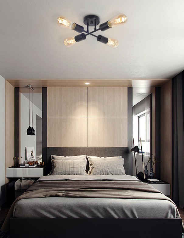 Plafón de 4 luces bombilla vista terminado en metal negro