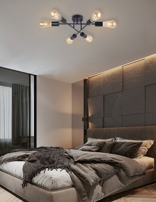 Plafón de 6 luces tipo aspas con bombilla vista