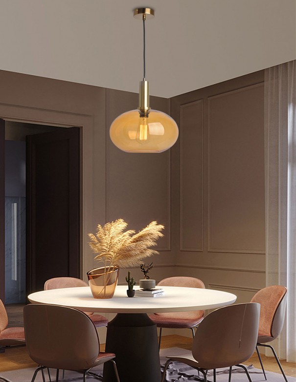 Lámpara colgante de 1 luz cuero/ambar