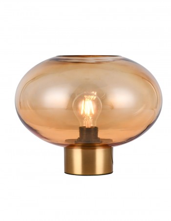 lámpara de mesa en pie en dorado satinado.