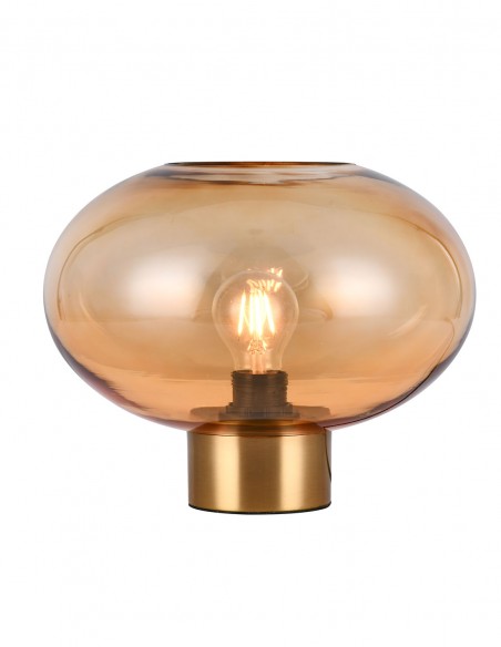 lámpara de mesa en pie en dorado satinado.