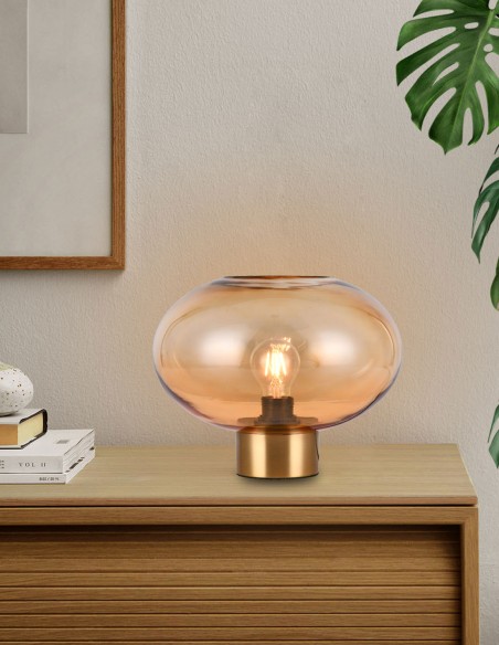 Sobremesa tipo seta con tulipa de cristal ambar