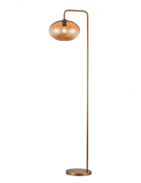 Lámpara de pie en cuero con tulipa ambar