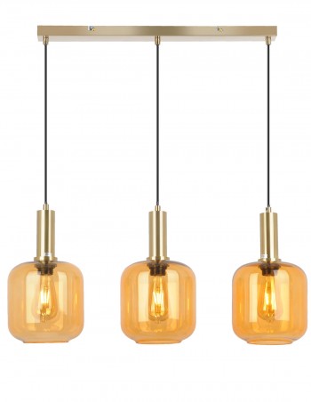 Lámpara lineal dorado envejecido con tulipas ambar