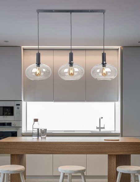 Lámpara lineal negra con tulipas fumé