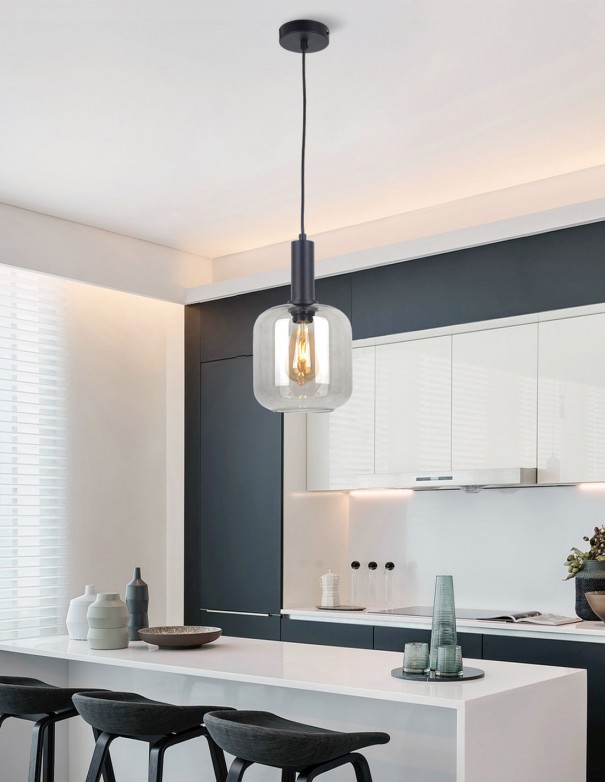 Lámpara colgante para islas de cocina con cristal fume