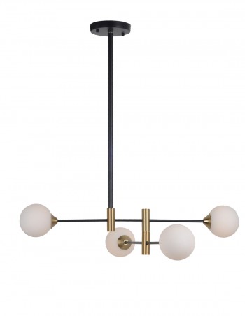 Lámpara de techo negro/oro con tulipas opal de cristal