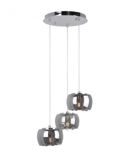 Lámpara con caídas en cascada y base de 30cm cromada.