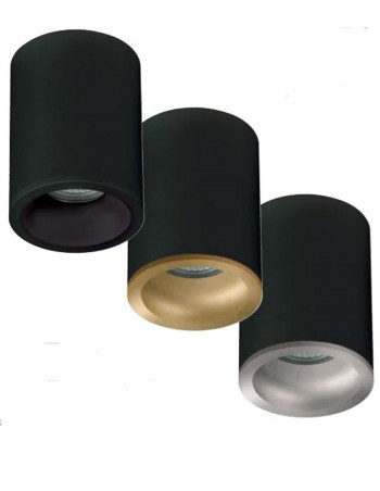 Plafones cilíndricos en negro/plata combinado.