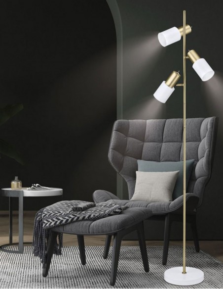 Pie de salón 3 focos blanco/cuero