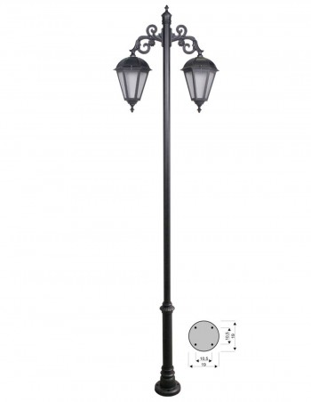 Farola con 2 cabezales hacia abajo y brazo corto