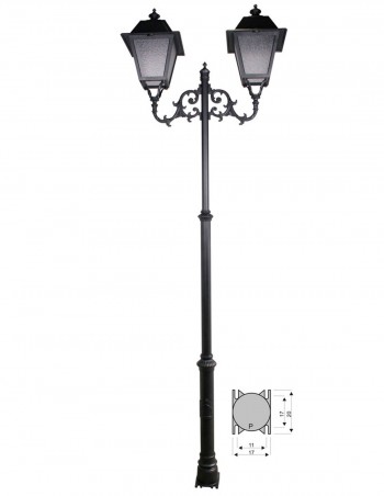 Farola con doble brazo de aluminio pintado en negro