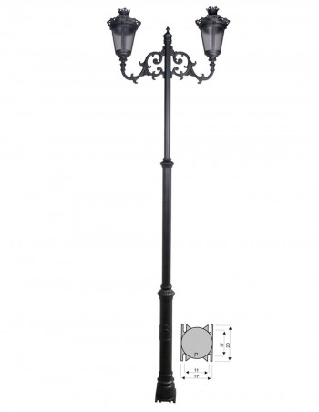 Farolas con brazo largo y cabezales isabelinos