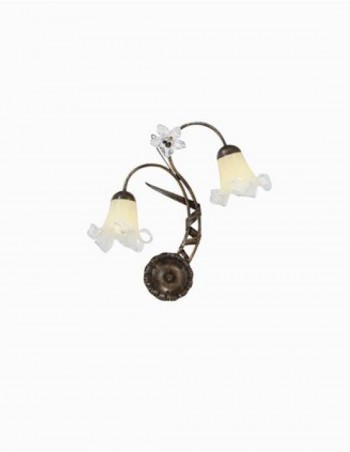 Aplique 2 luces con tulipa de cristal y decoración de flor