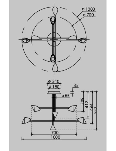 Capuccina Mantra Lámpara 8 Luces Negra