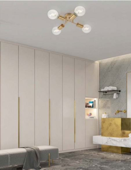 Plafón de techo de 4 luces para bombillas vistas