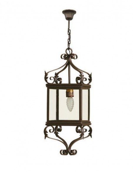 Farol de techo de forja con hojas y adorno