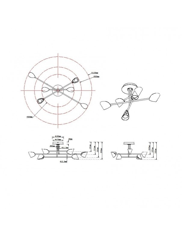 Capuchina Plafón Negro Grande 6 Luces...