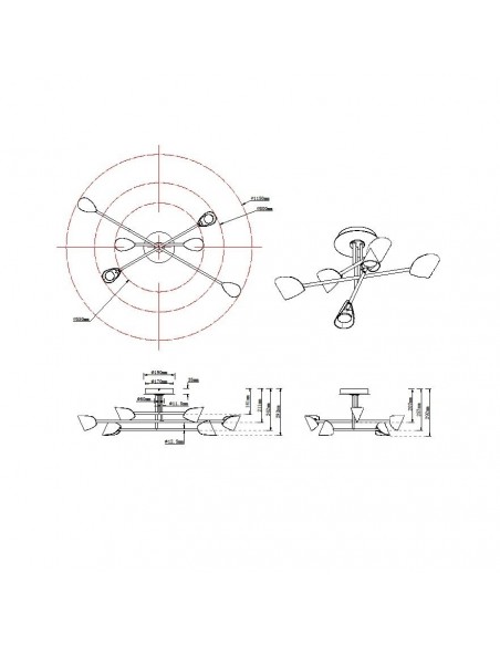 Capuchina Plafón Negro Grande 6 Luces Mantra