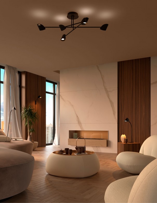 Capuchina Plafón Negro Grande 6 Luces...