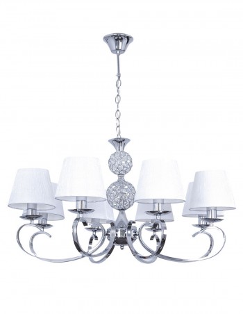 Lámpara de 8 luces cromo con pantalla blanca