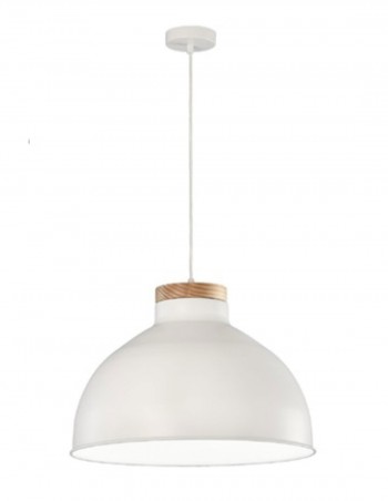 Lámpara colgante blanca con detalle en madera barata