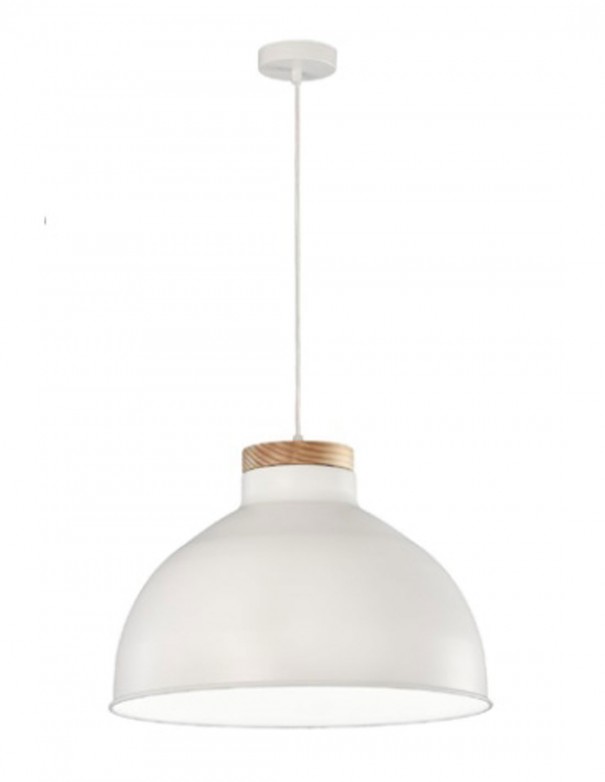 Lámpara colgante blanca con detalle en madera barata