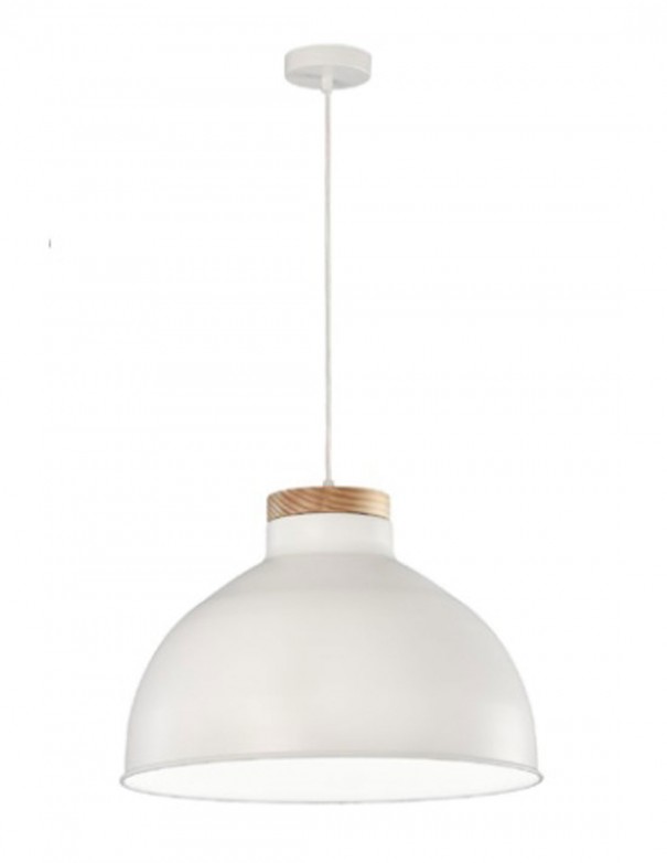Lámpara colgante blanca con detalle en madera barata
